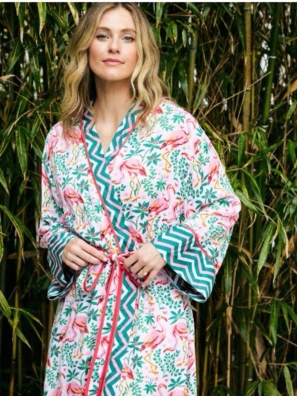 Printfresh Flock of Flamingo Eco Satin Robe- NWT- S/M